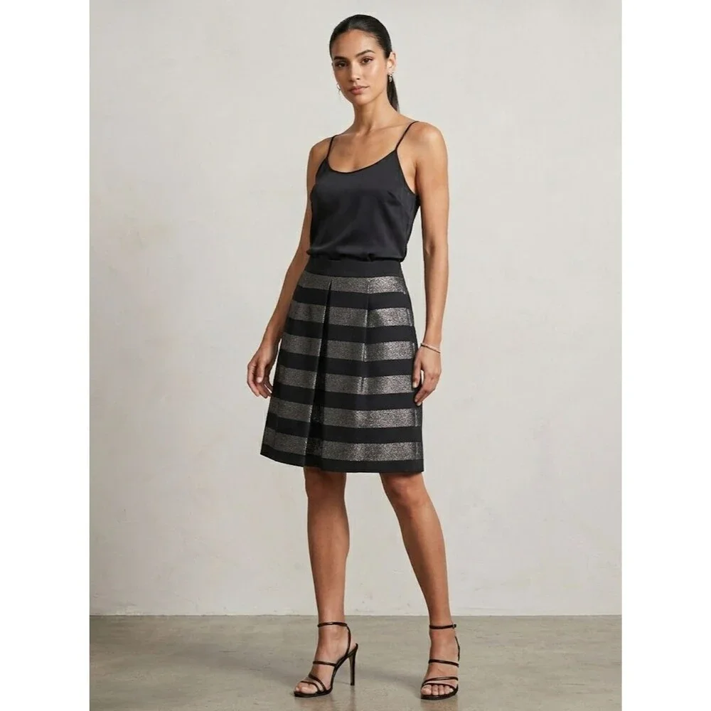 CORY Justina Box Pleat Skirt Size 8 Metallic Rainbow Sparkle Party Cocktail Glam